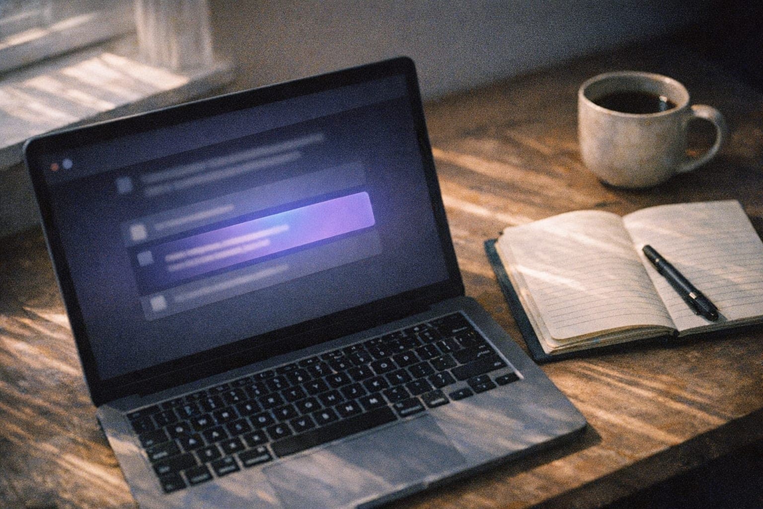 Arbeitsplatz mit KI-Assistent auf dem Laptop